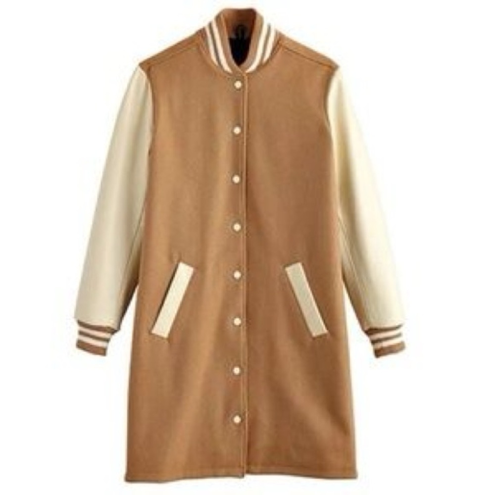 Camel and Leather Long Varsity Coat by Roots Canada